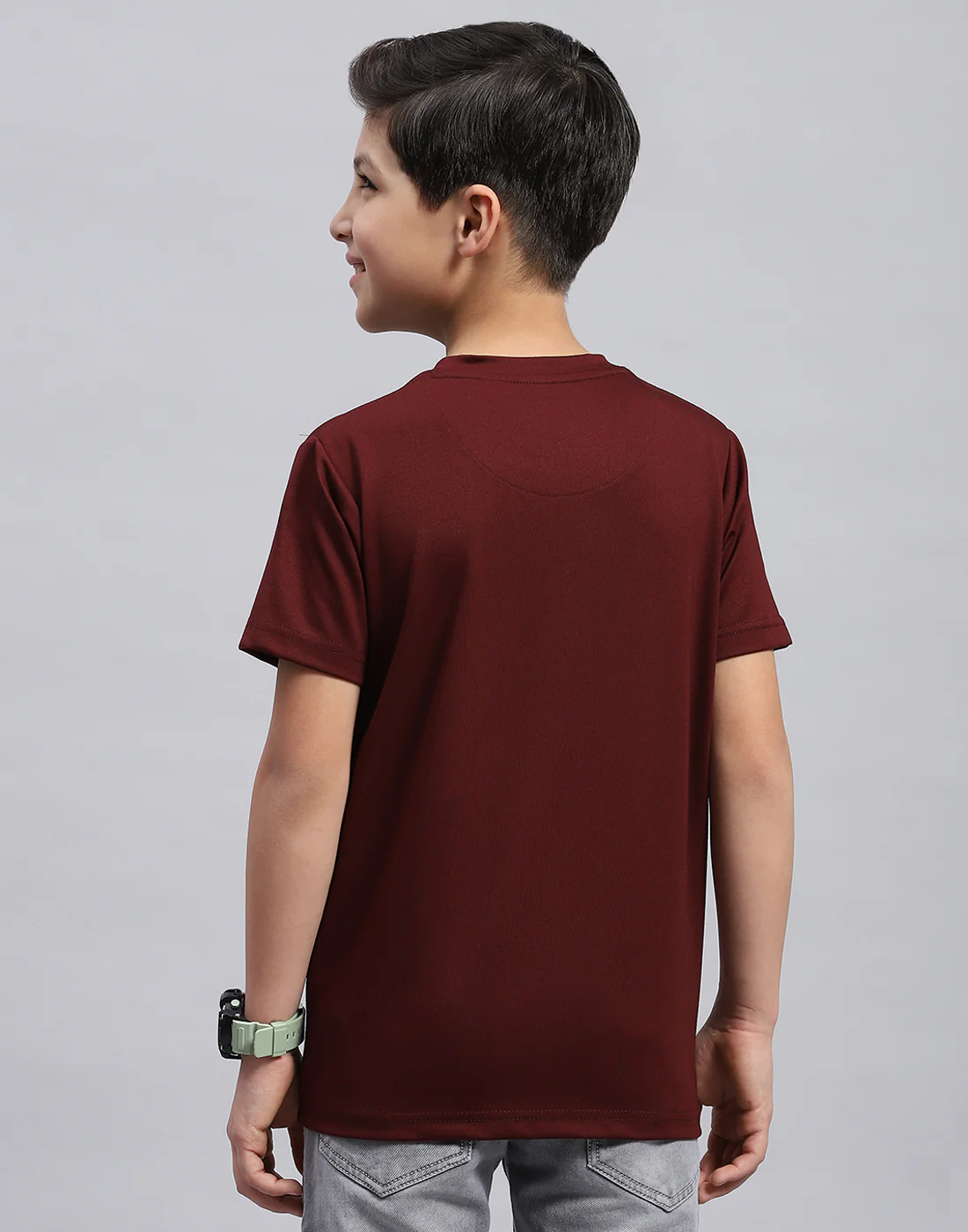 Boys Maroon Printed Round Neck Half Sleeve T-Shirt - Image 5