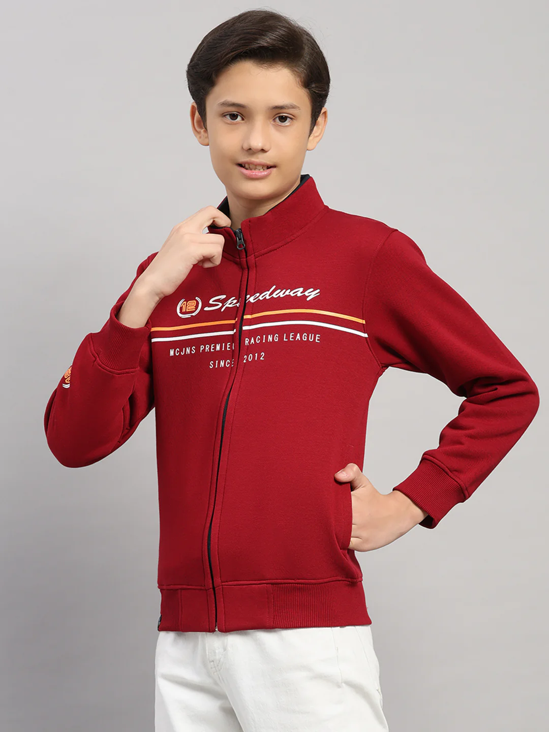 Boys Maroon Printed Turtle Neck Full Sleeve Sweatshirt - Image 3