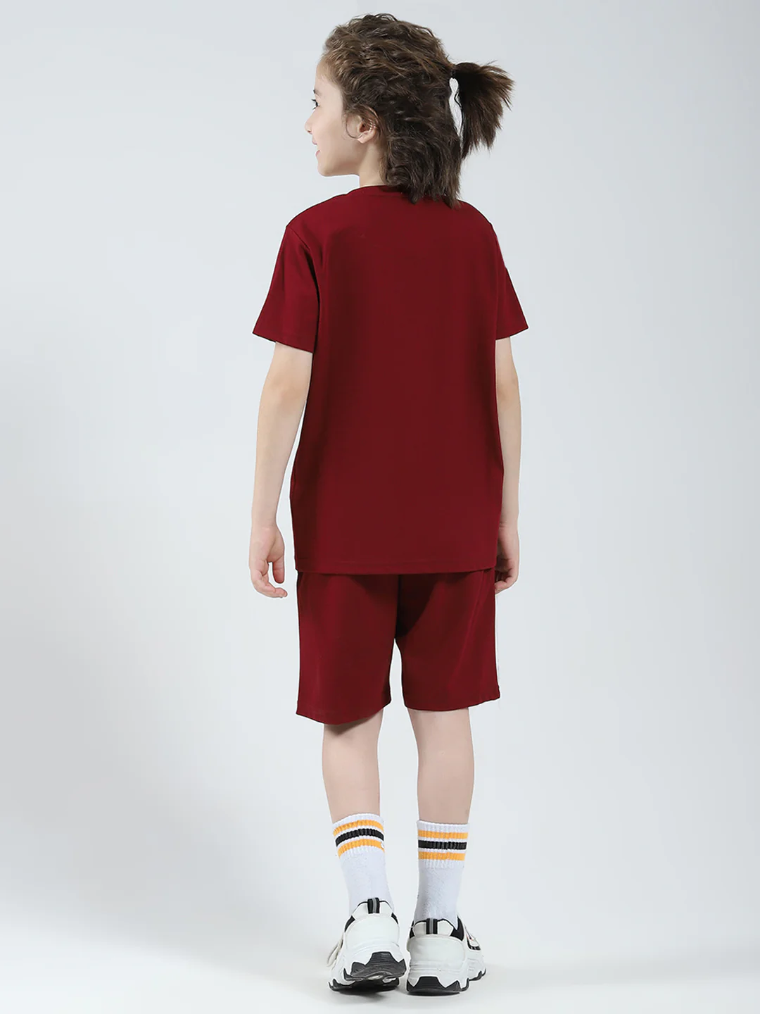 Boys Maroon Printed Round Neck Half Sleeve Bermuda Set - Image 5