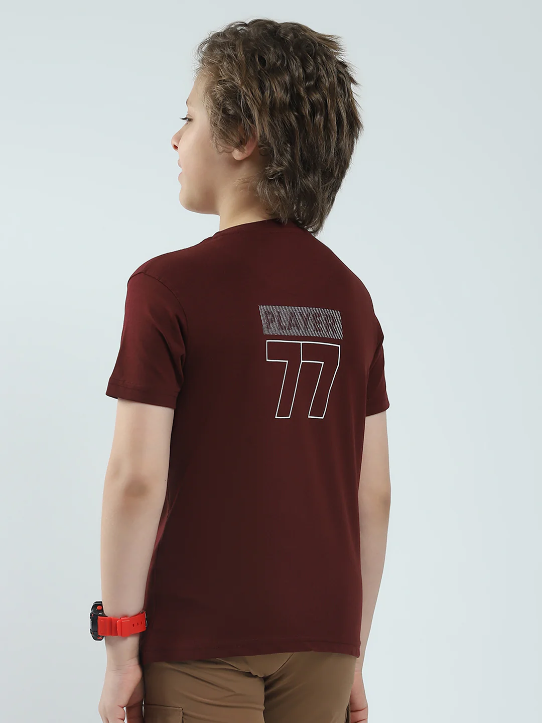 Boys Maroon Printed Round Neck Half Sleeve T-Shirt - Image 5
