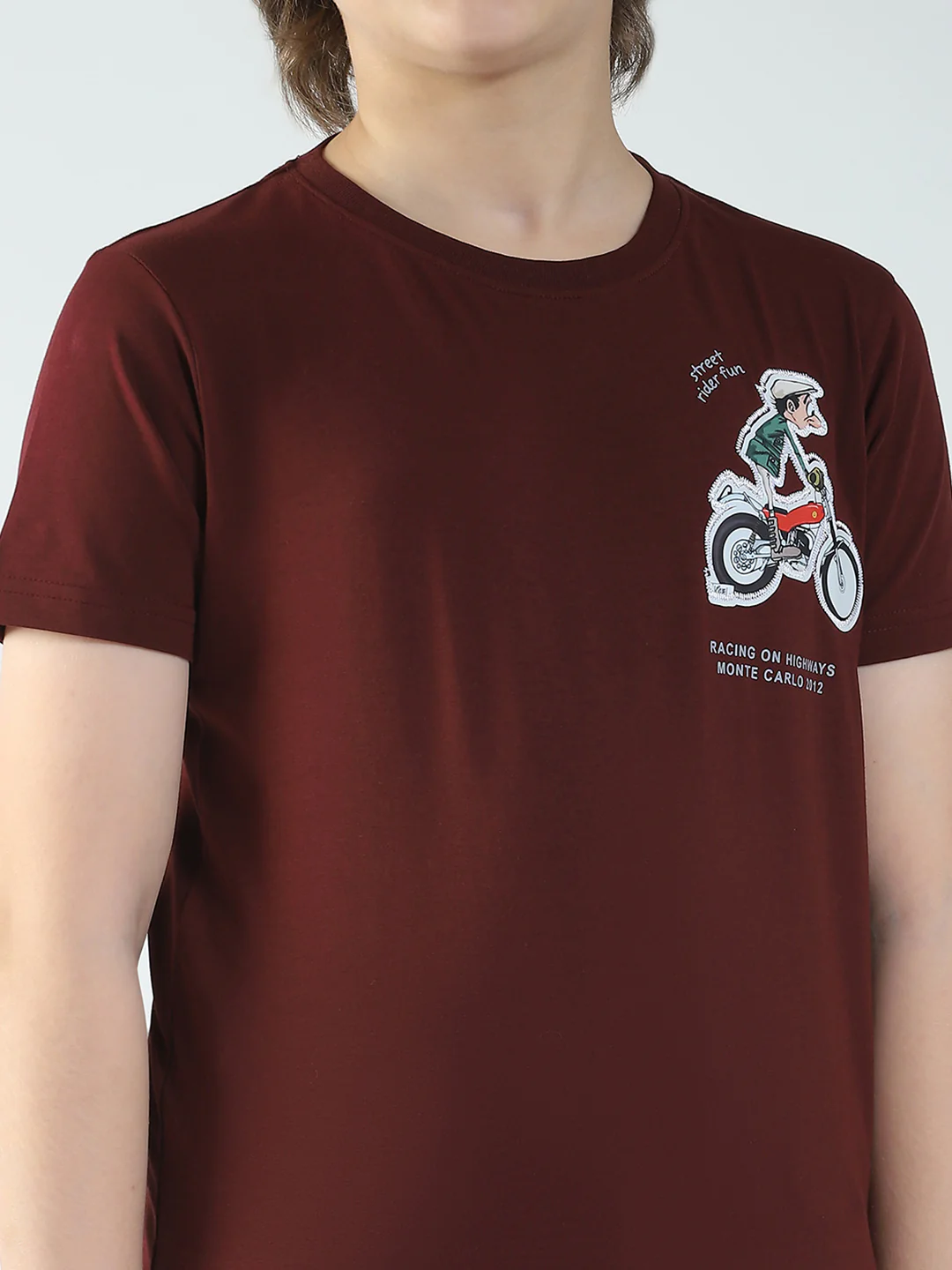Boys Maroon Printed Round Neck Half Sleeve T-Shirt - Image 7