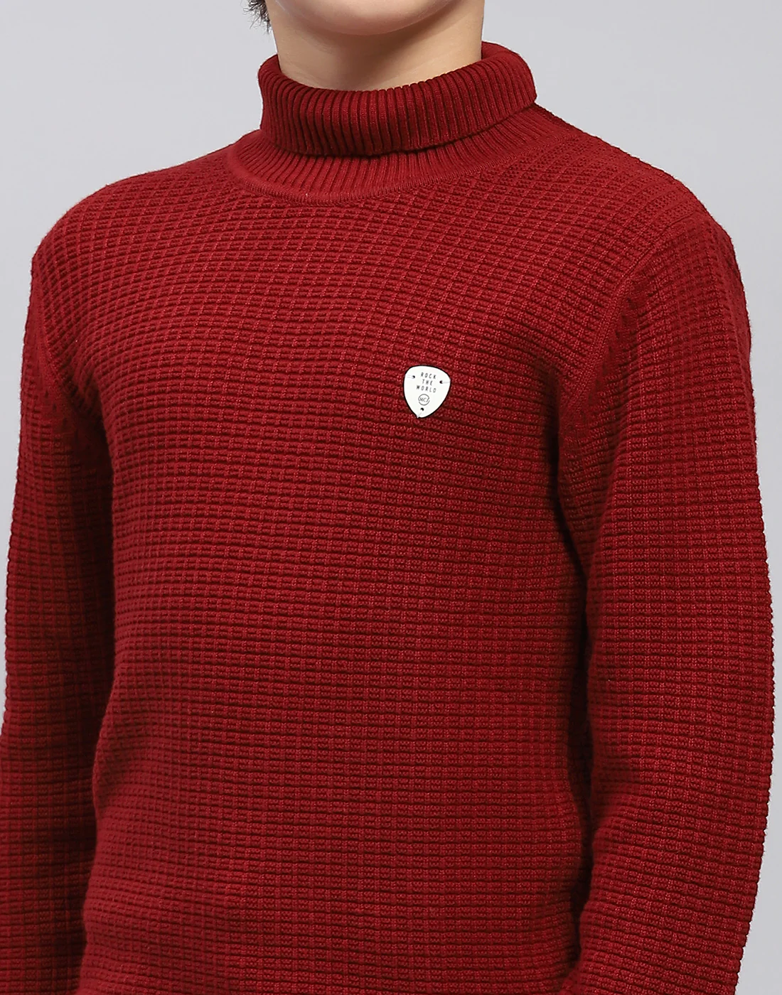 Boys Maroon Self Design Turtle Neck Full Sleeve Pullover - Image 6