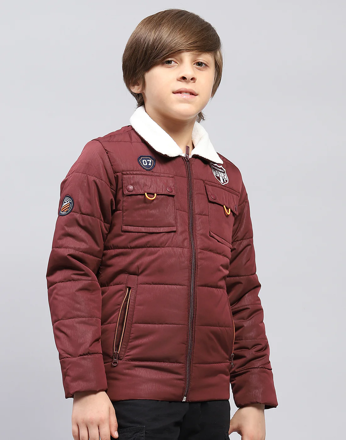 Boys Maroon Solid Collar Full Sleeve Jacket - Image 4