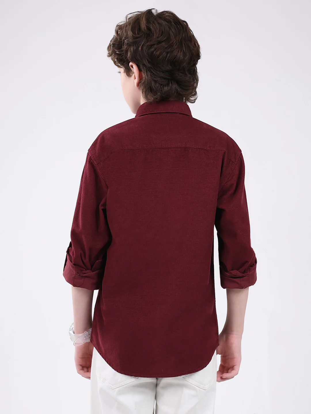 Boys Maroon Solid Collar Full Sleeve Shirt - Image 5