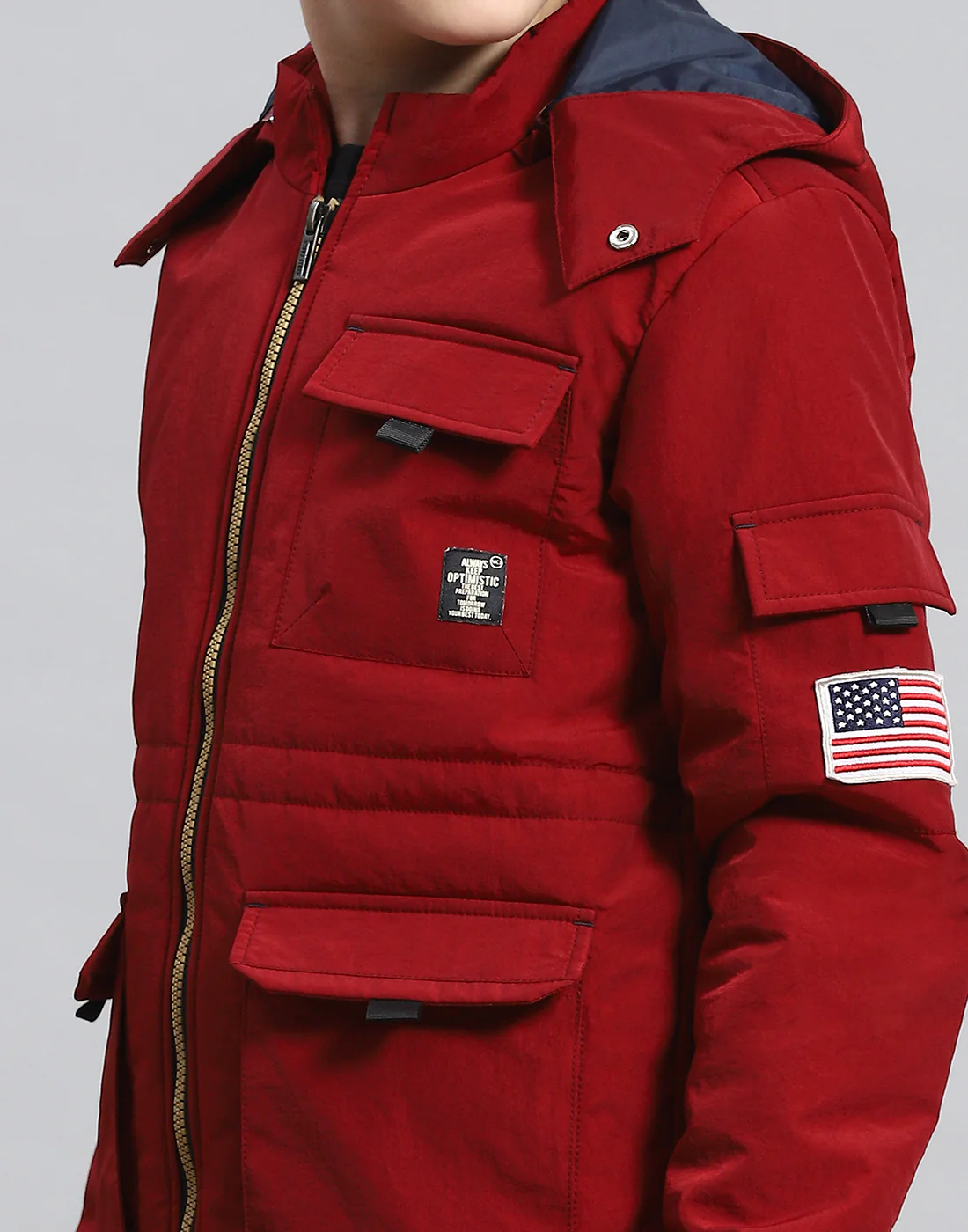 Boys Maroon Solid Hooded Full Sleeve Boys Jacket - Image 7