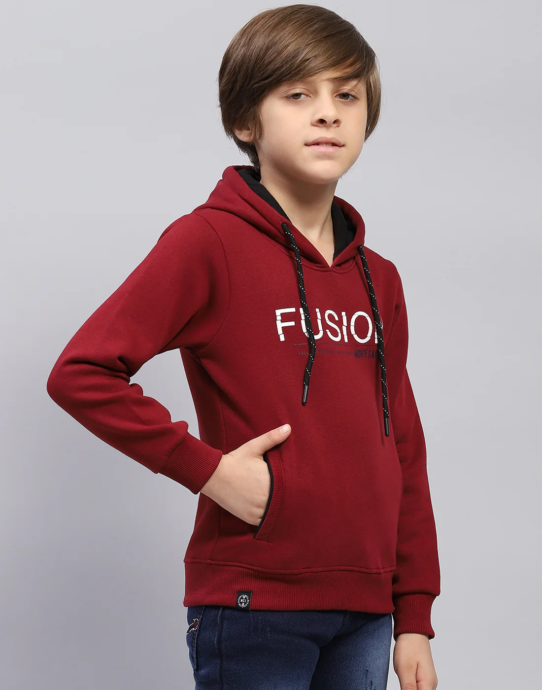Boys Maroon Solid Hooded Full Sleeve Sweatshirt - Image 4