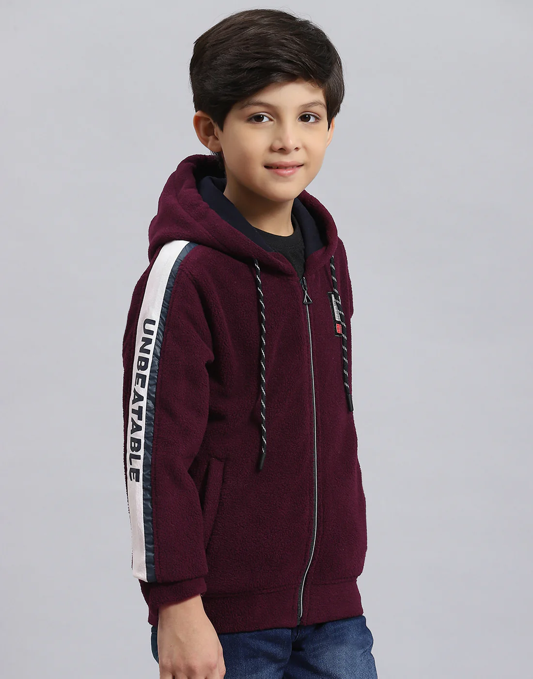 Boys Maroon Solid Hooded Full Sleeve Sweatshirt - Image 4