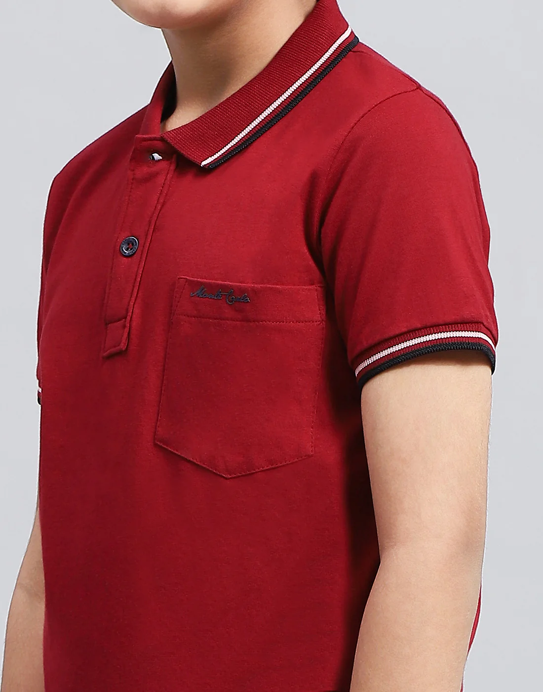 Boys Maroon Solid Polo Collar Half Sleeve T-Shirt - Image 6