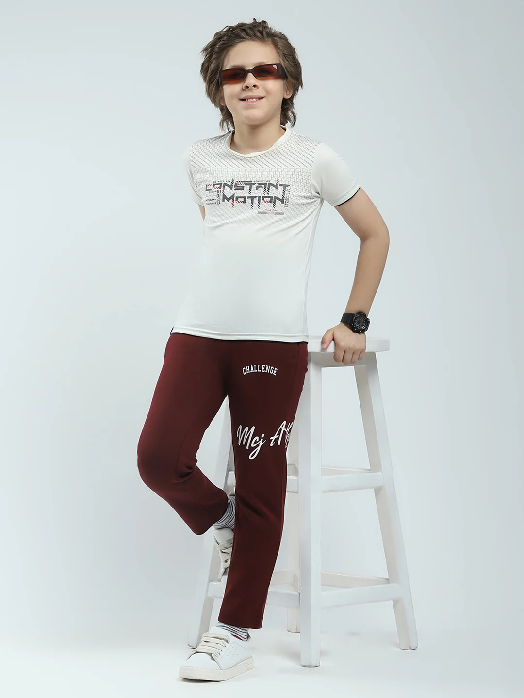 Boys Maroon Solid Regular Fit Lower - Image 2