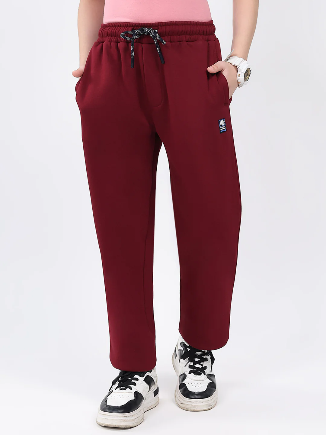 Boys Maroon Solid Regular Fit Lower