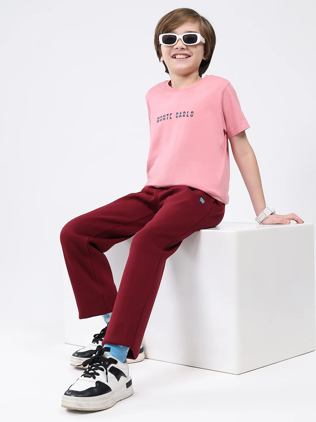 Boys Maroon Solid Regular Fit Lower - Image 2