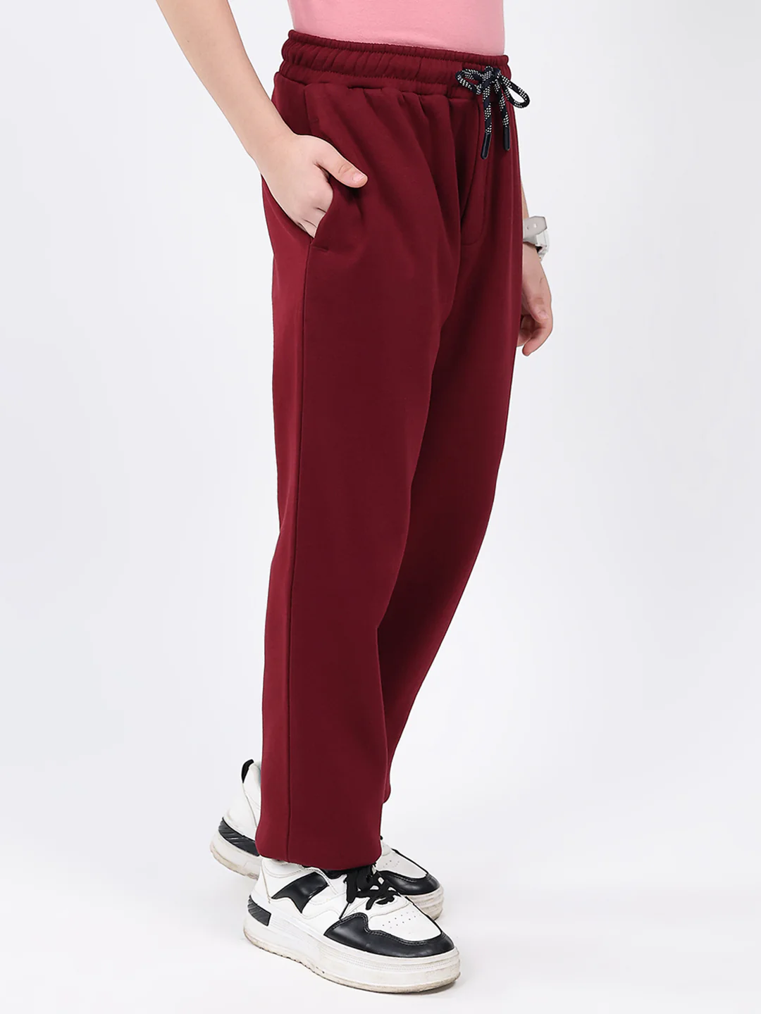 Boys Maroon Solid Regular Fit Lower - Image 4