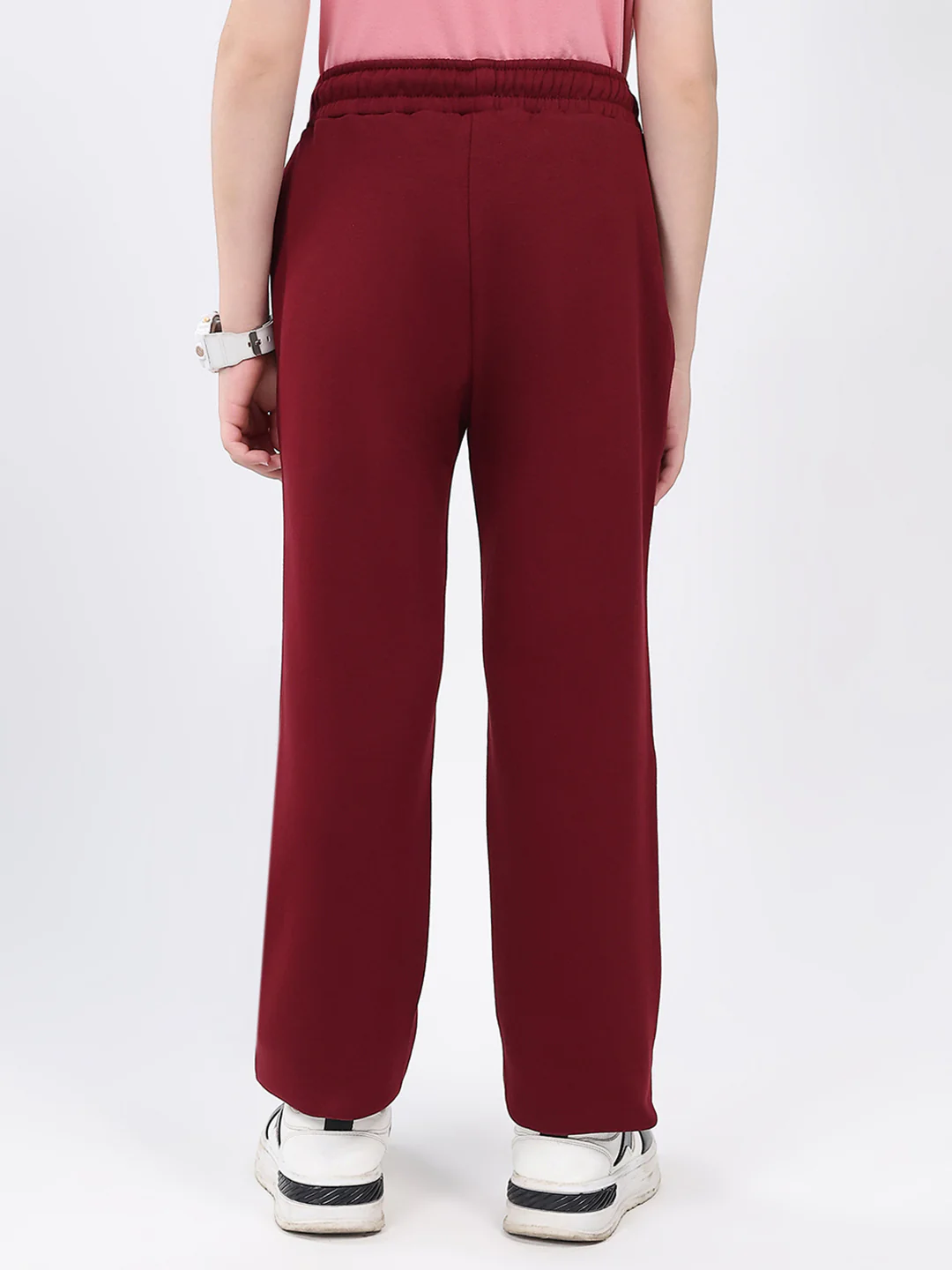 Boys Maroon Solid Regular Fit Lower - Image 5