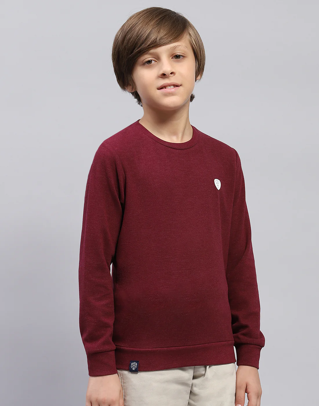 Boys Maroon Solid Round Neck Full Sleeve Sweatshirt - Image 4