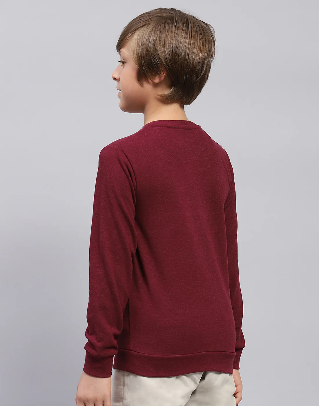 Boys Maroon Solid Round Neck Full Sleeve Sweatshirt - Image 5