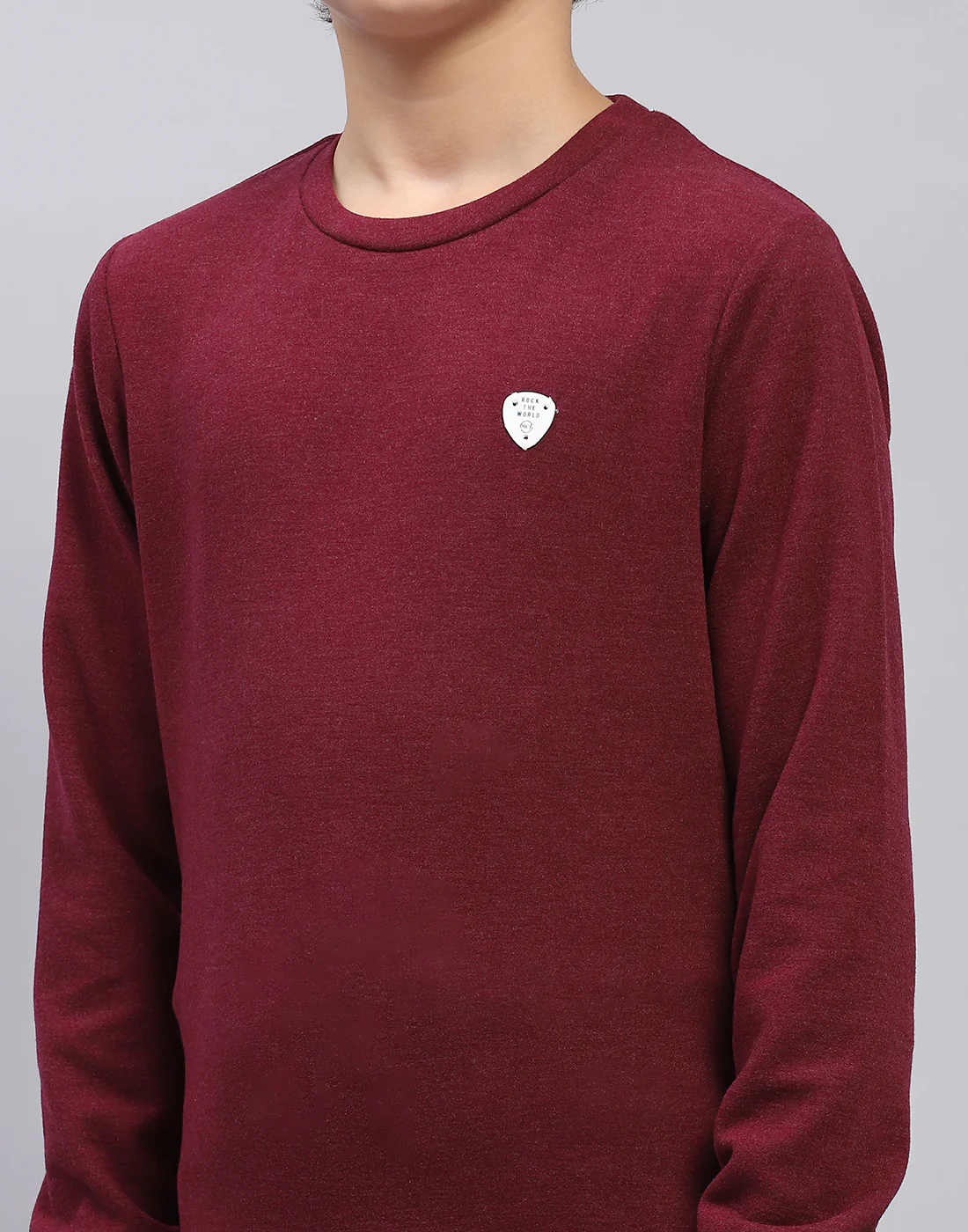 Boys Maroon Solid Round Neck Full Sleeve Sweatshirt - Image 6