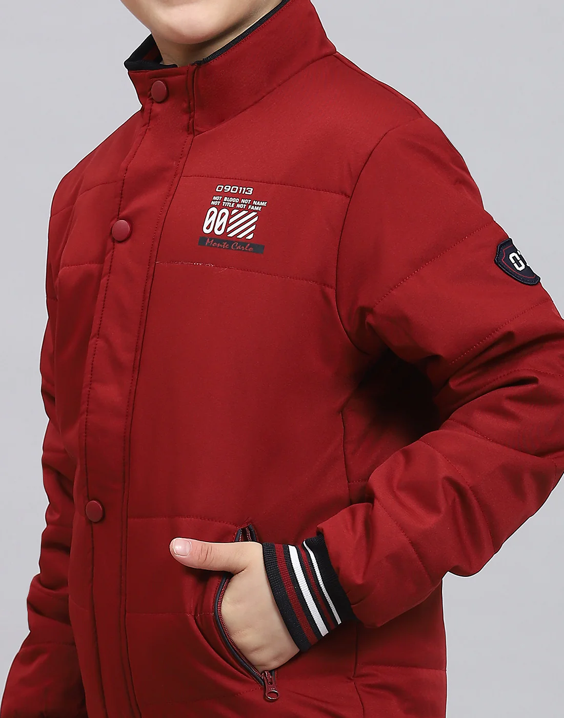 Boys Maroon Solid Stand Collar Full Sleeve Boys Jacket - Image 6