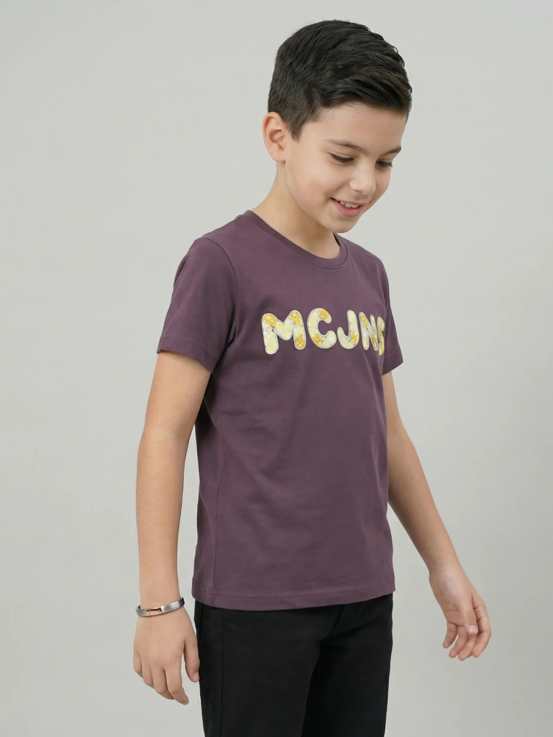 Boys Mauve Embroidered Round Neck Half Sleeve T-Shirt - Image 2