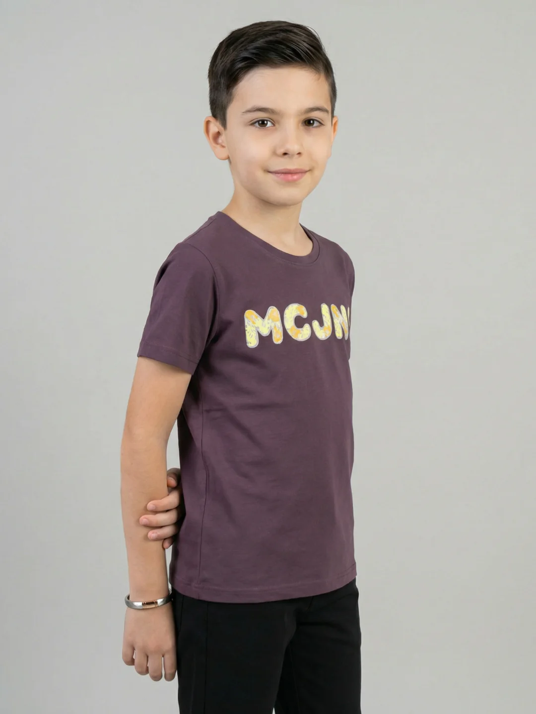 Boys Mauve Embroidered Round Neck Half Sleeve T-Shirt - Image 3