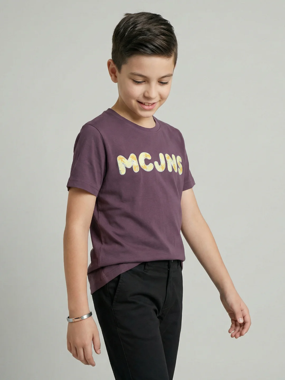 Boys Mauve Embroidered Round Neck Half Sleeve T-Shirt - Image 6