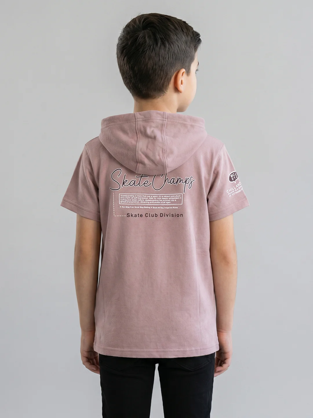 Boys Mauve Printed Hooded Half Sleeve T-Shirt - Image 4