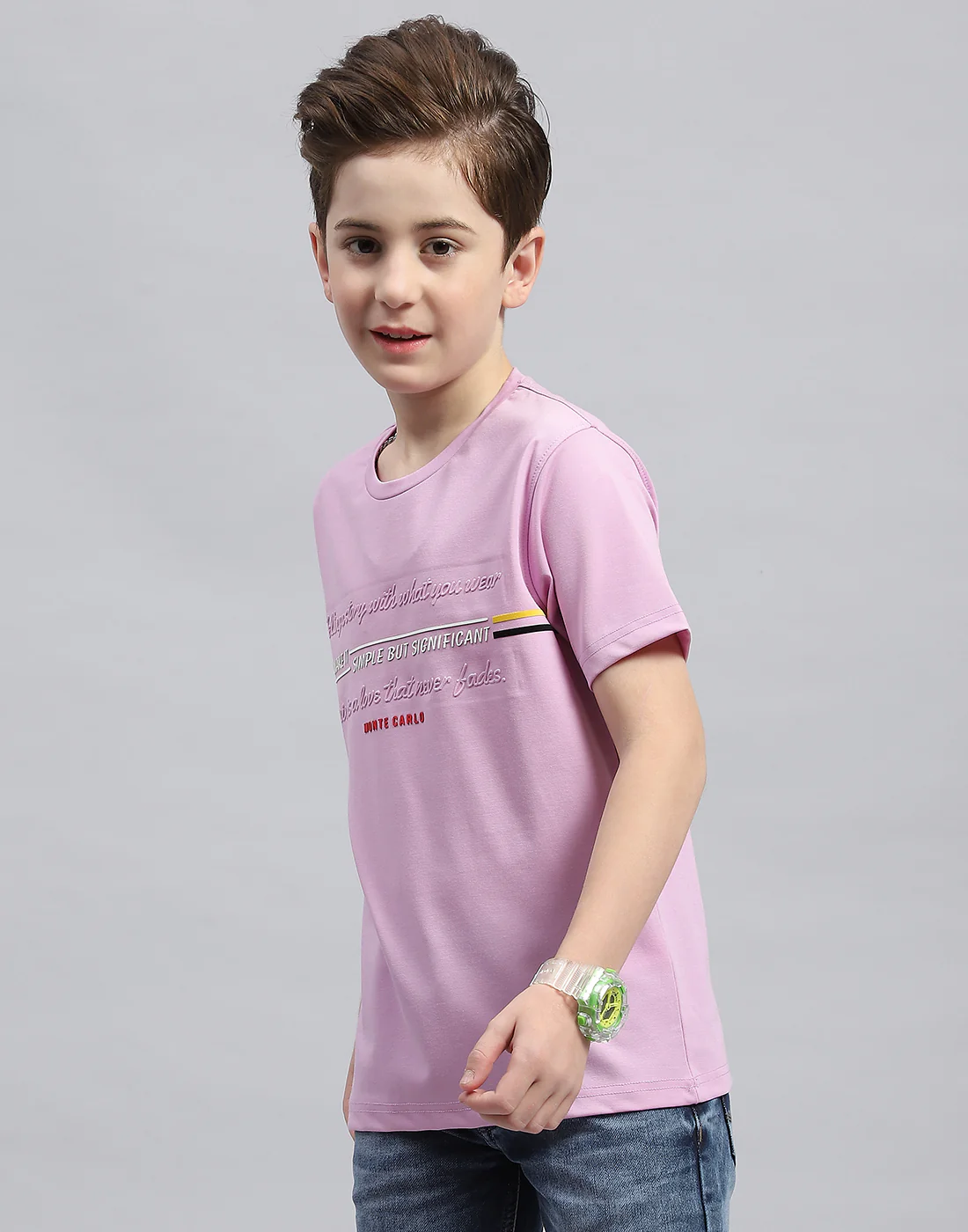 Boys Mauve Printed Round Neck Half Sleeve T-Shirt - Image 3