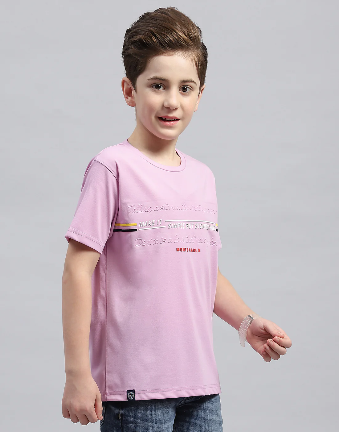 Boys Mauve Printed Round Neck Half Sleeve T-Shirt - Image 4