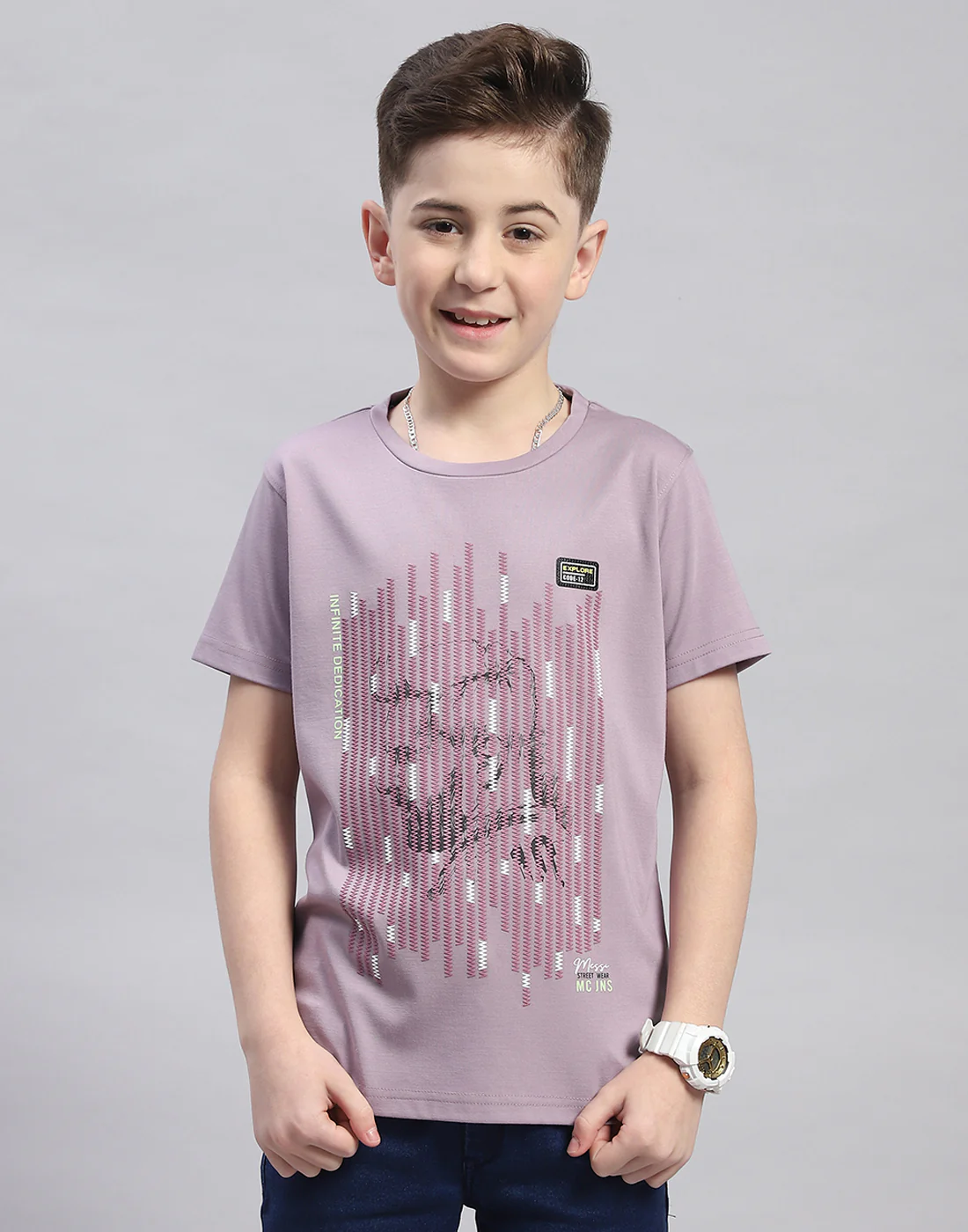 Boys Mauve Printed Round Neck Half Sleeve T-Shirt - Image 2