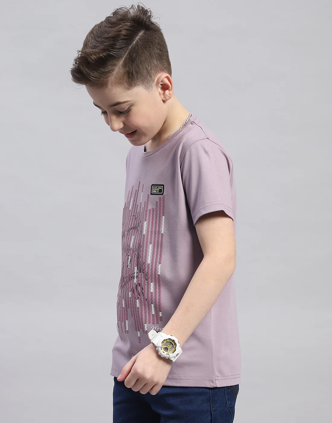 Boys Mauve Printed Round Neck Half Sleeve T-Shirt - Image 3