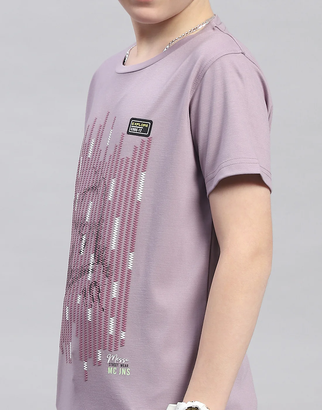 Boys Mauve Printed Round Neck Half Sleeve T-Shirt - Image 7