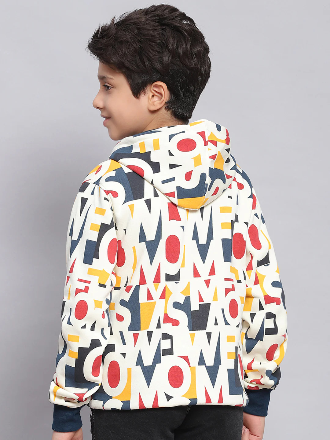 Boys Multicolor Printed Hooded Full Sleeve Sweatshirt - Image 5