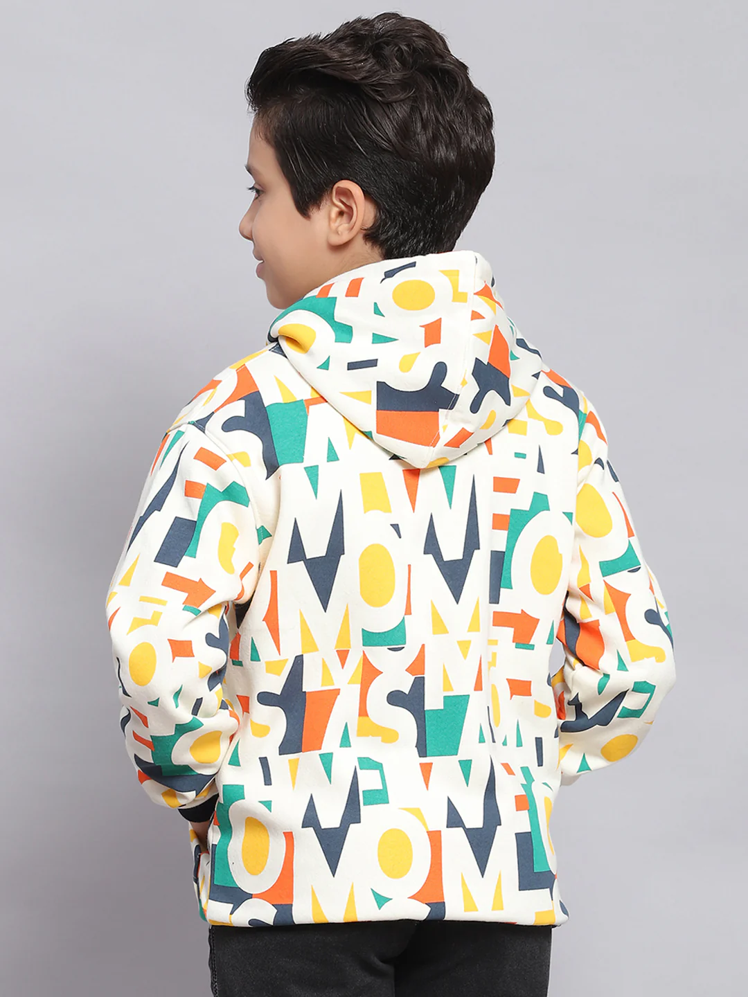 Boys Multicolor Printed Hooded Full Sleeve Sweatshirt - Image 5