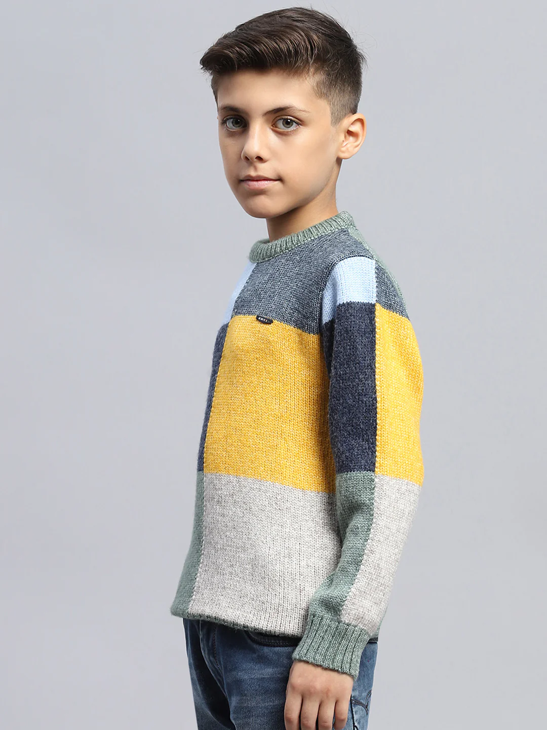 Boys Multicolor Self Design Round Neck Full Sleeve Pullover - Image 3