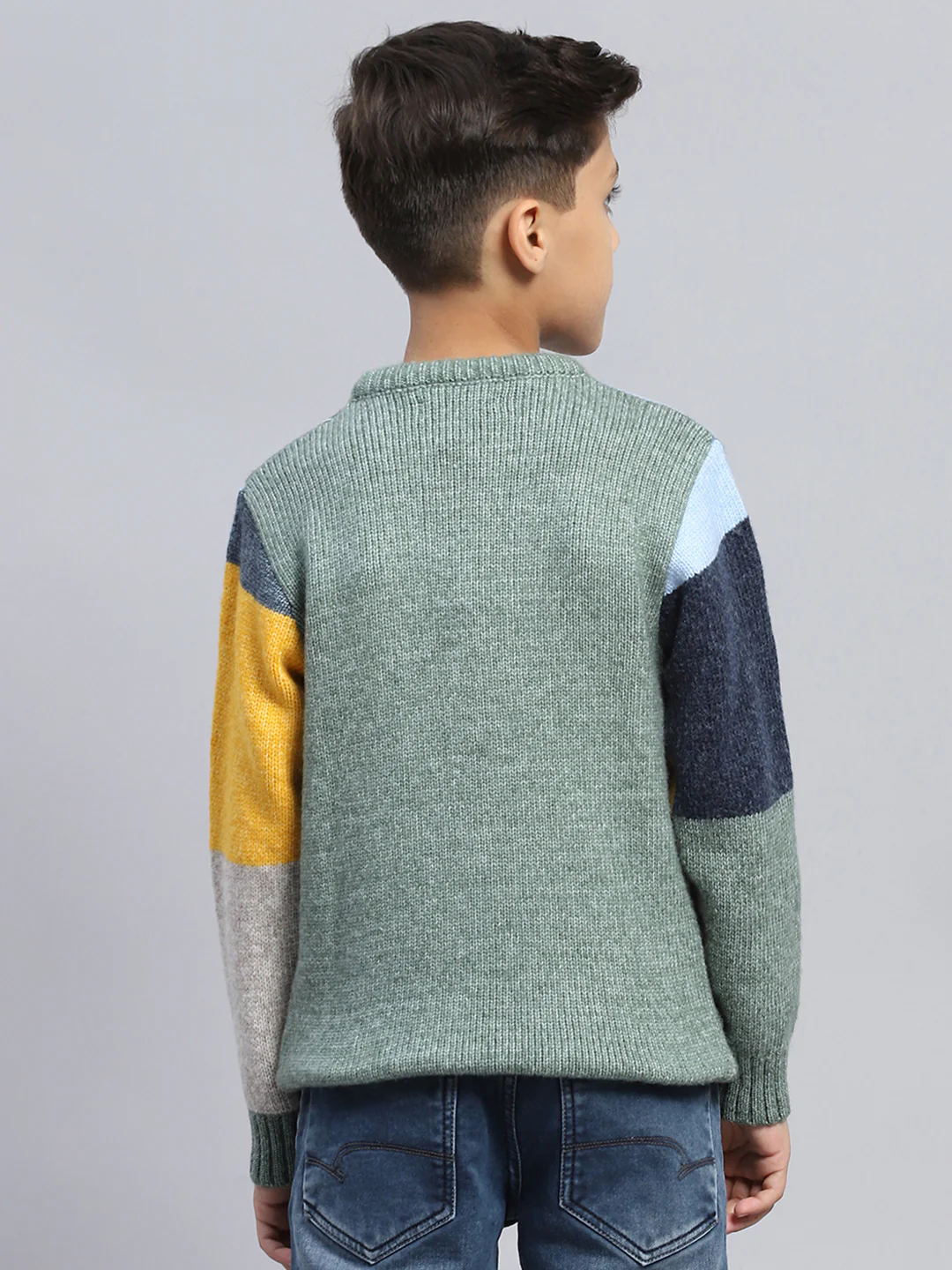 Boys Multicolor Self Design Round Neck Full Sleeve Pullover - Image 5