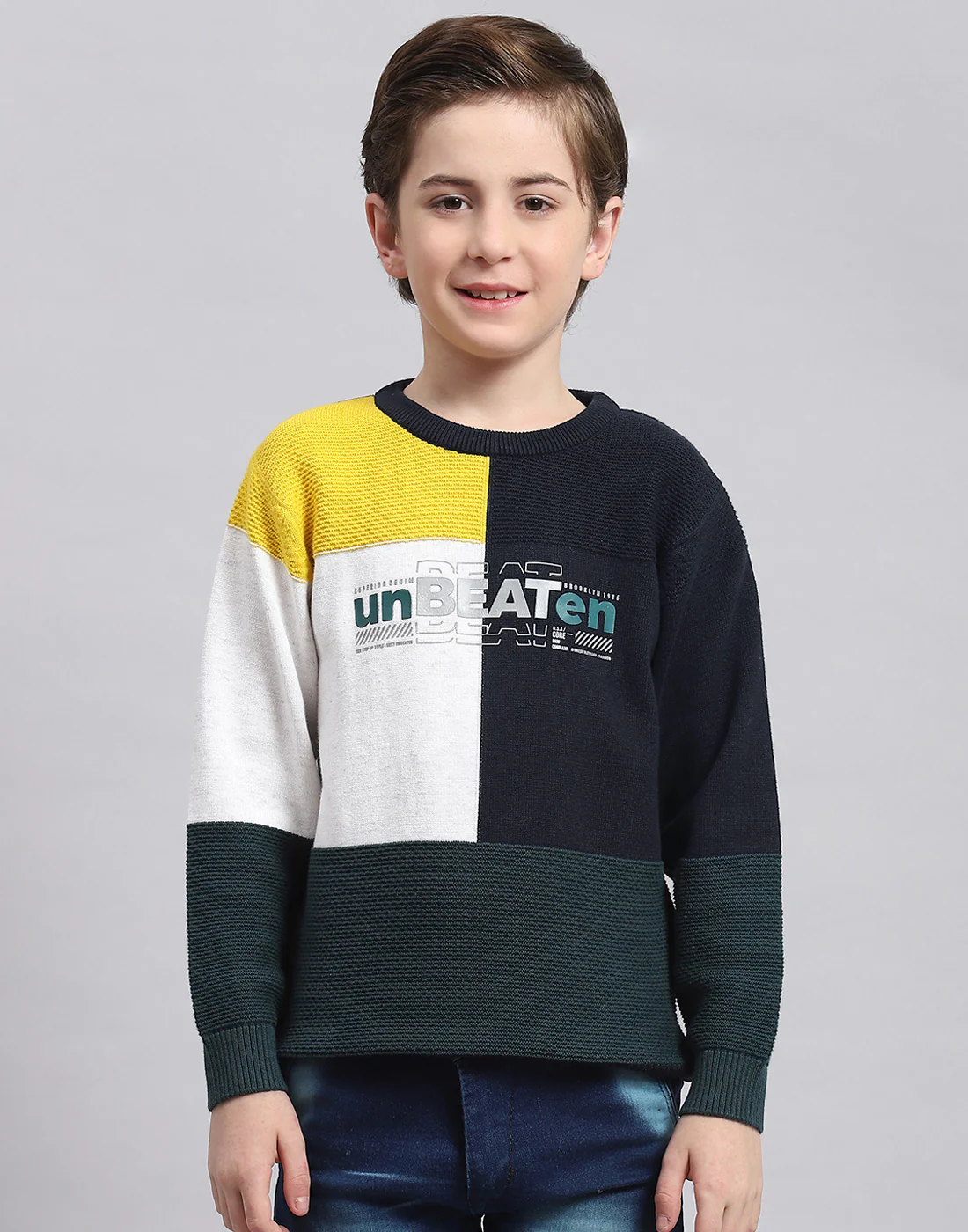 Boys Multicolor Self Design Round Neck Full Sleeve Sweater - Image 2