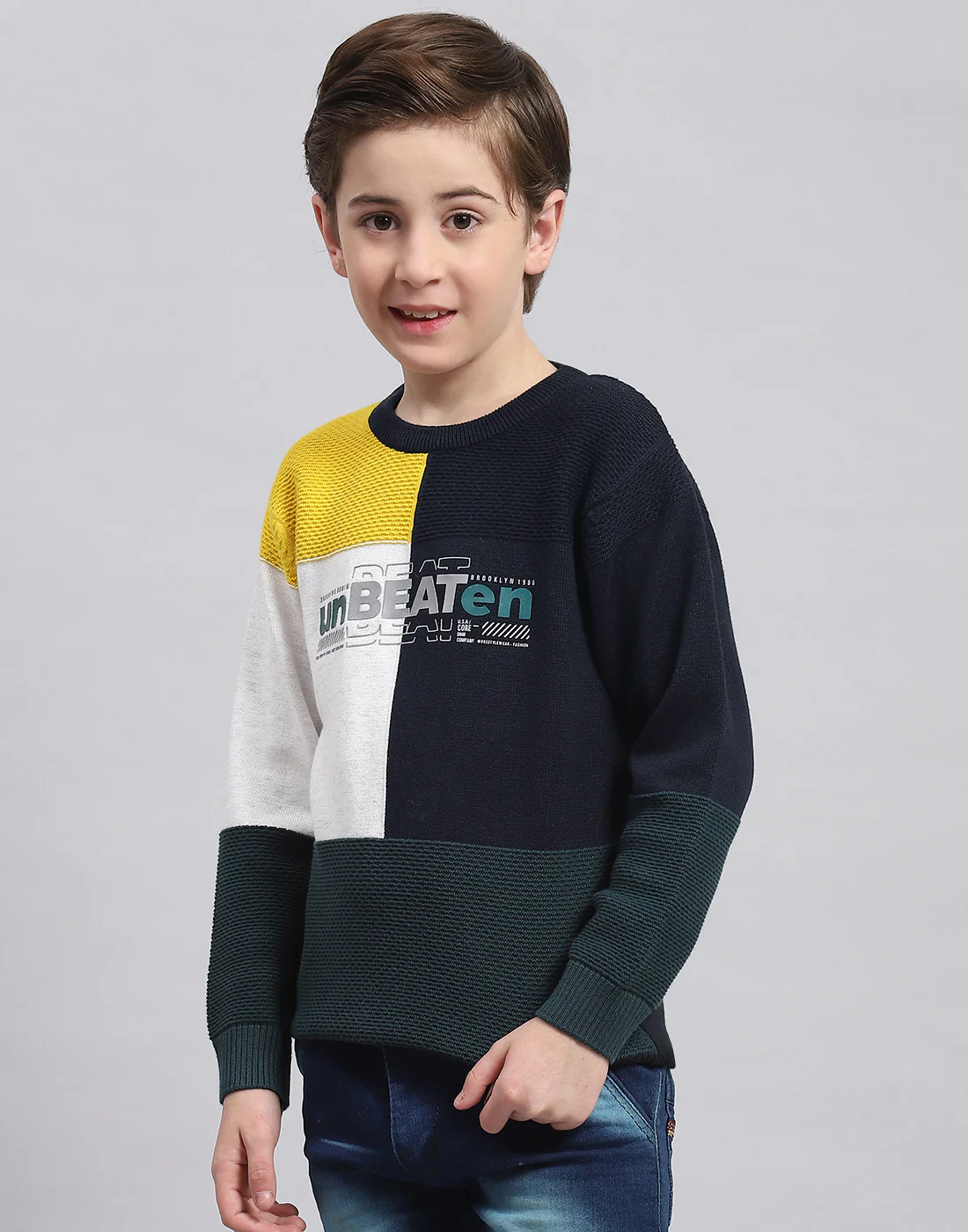 Boys Multicolor Self Design Round Neck Full Sleeve Sweater - Image 3