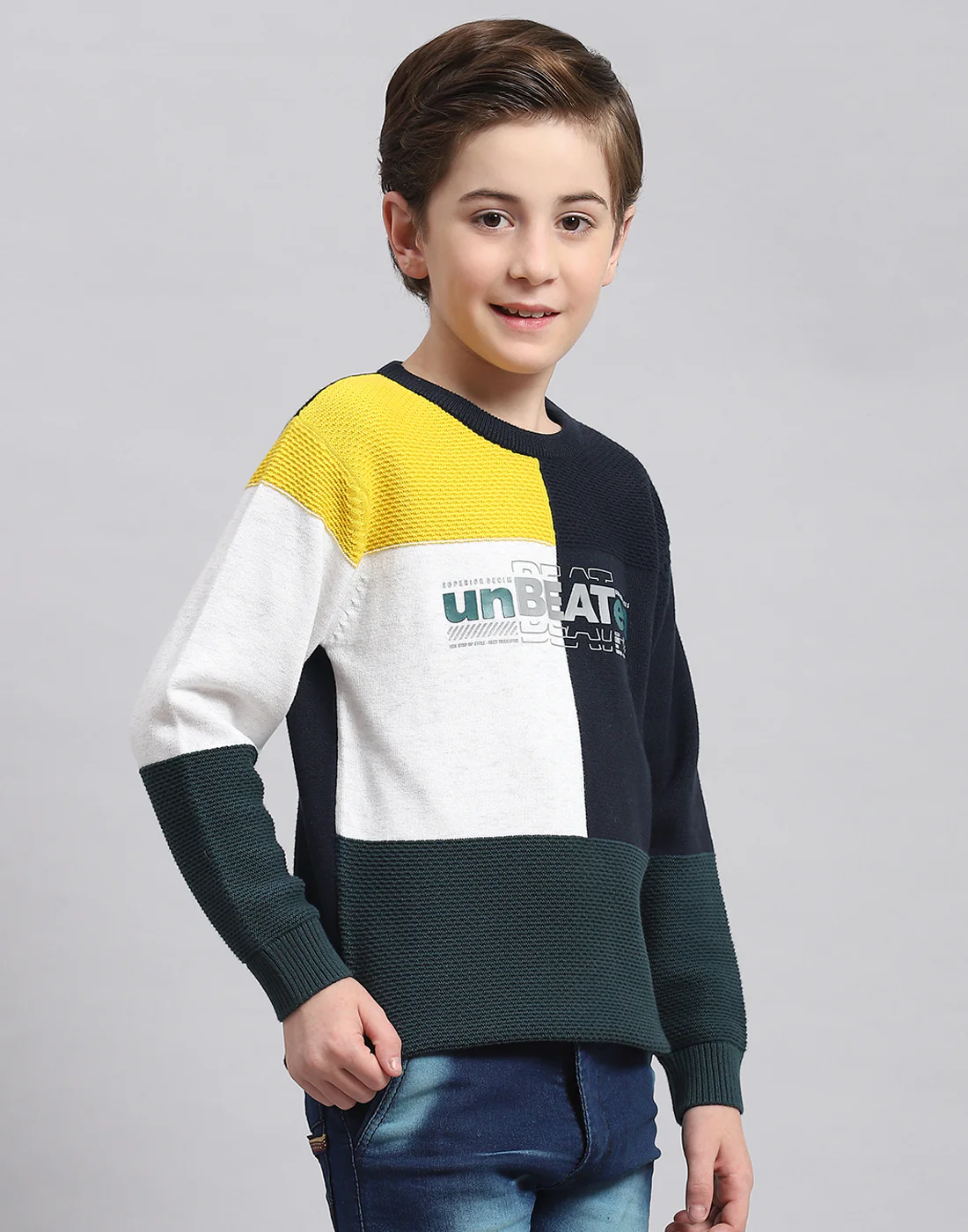 Boys Multicolor Self Design Round Neck Full Sleeve Sweater - Image 4