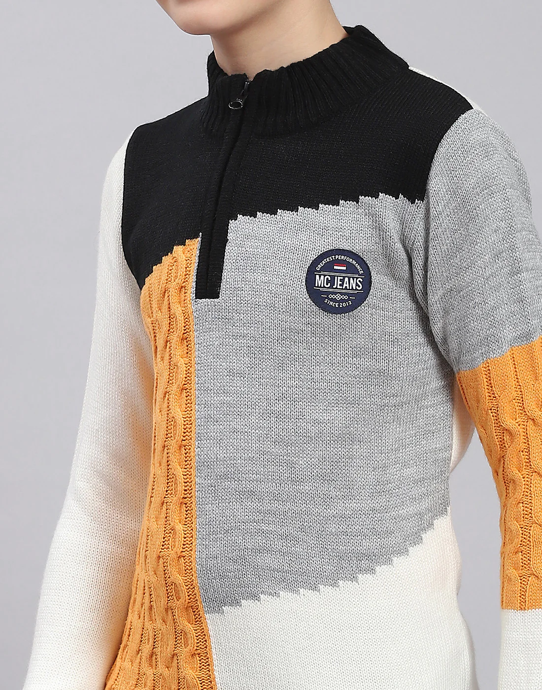 Boys Multicolor Self Design Round Neck Full Sleeve Sweater - Image 6