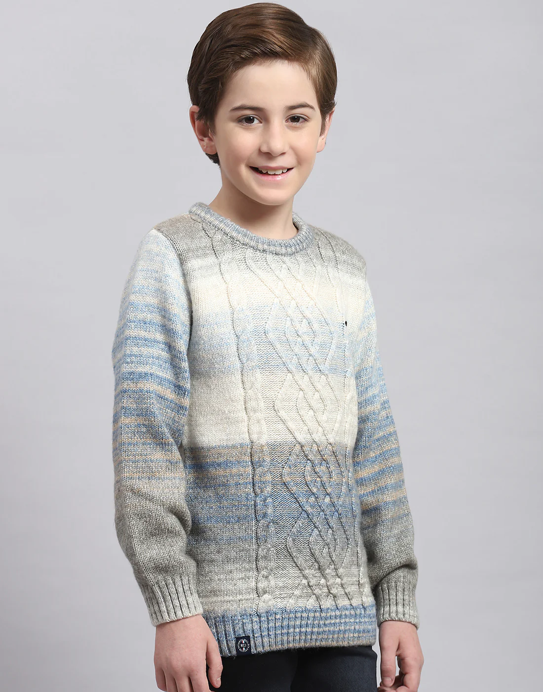 Boys Multicolor Self Design Round Neck Full Sleeve Sweater - Image 4