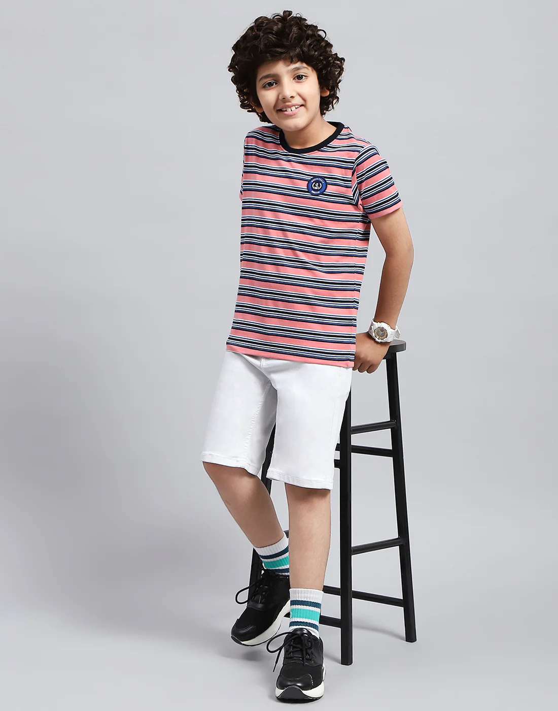 Boys Multicolor Stripe Round Neck Half Sleeve T-Shirt (Pack of 3) - Image 3