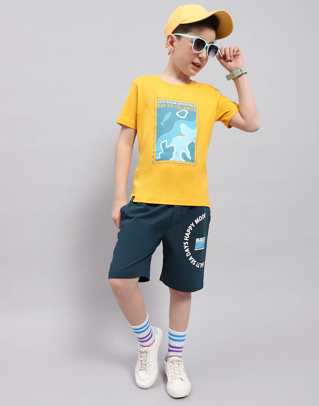 Boys Mustar & Aqua Blue Printed Round Neck Half Sleeve T-Shirt (Pack of 2) - Image 2