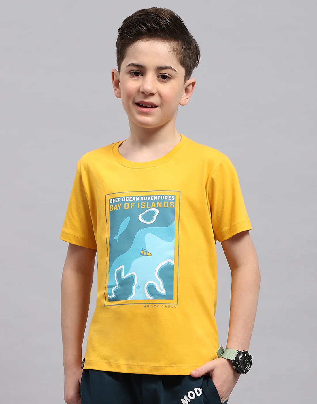 Boys Mustar & Aqua Blue Printed Round Neck Half Sleeve T-Shirt (Pack of 2) - Image 3