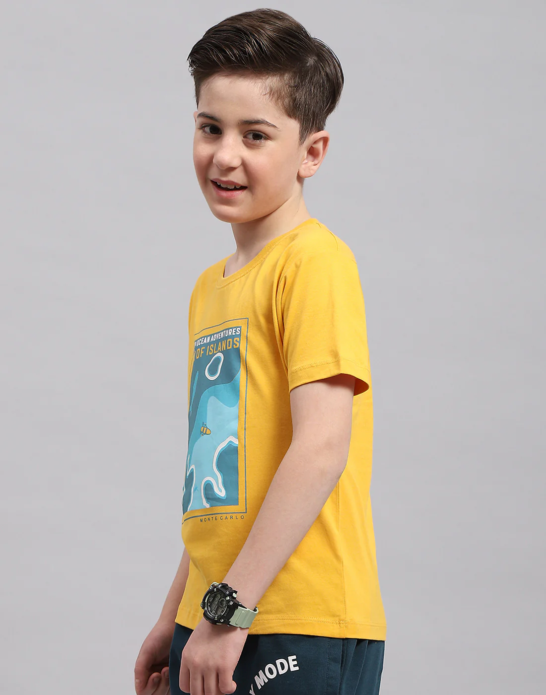 Boys Mustar & Aqua Blue Printed Round Neck Half Sleeve T-Shirt (Pack of 2) - Image 4