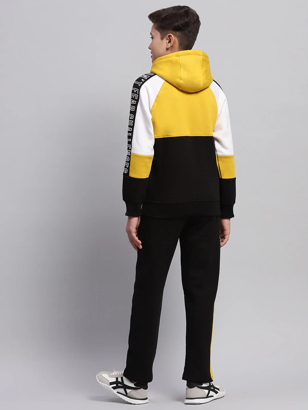 Boys Mustard & Black Printed Hooded Full Sleeve Tracksuit - Image 5