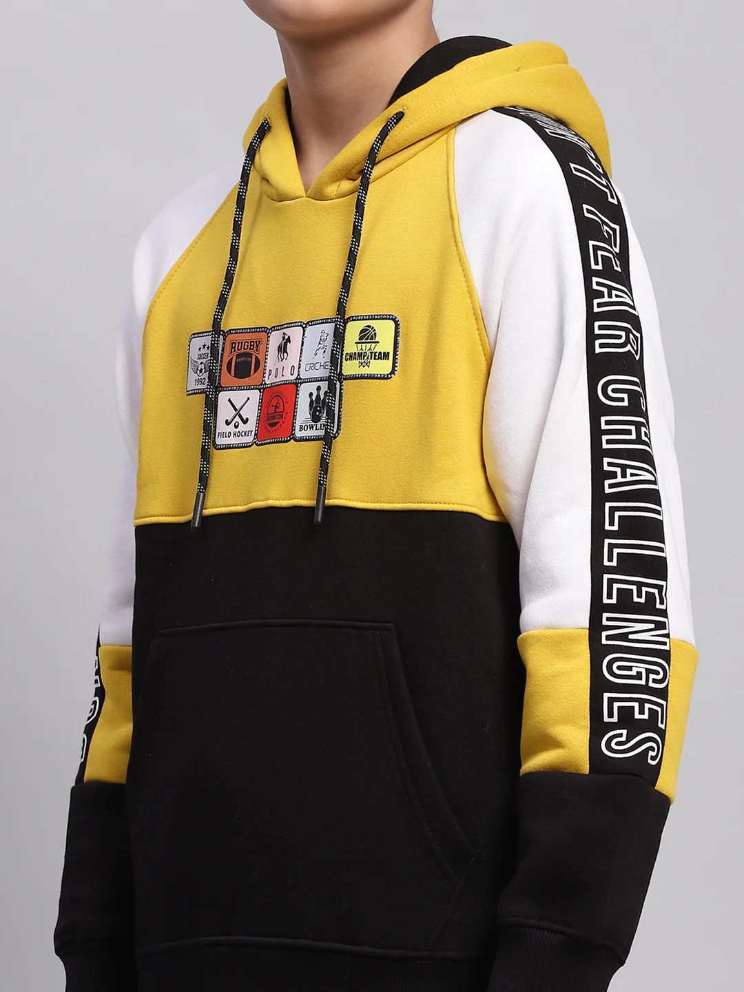 Boys Mustard & Black Printed Hooded Full Sleeve Tracksuit - Image 6