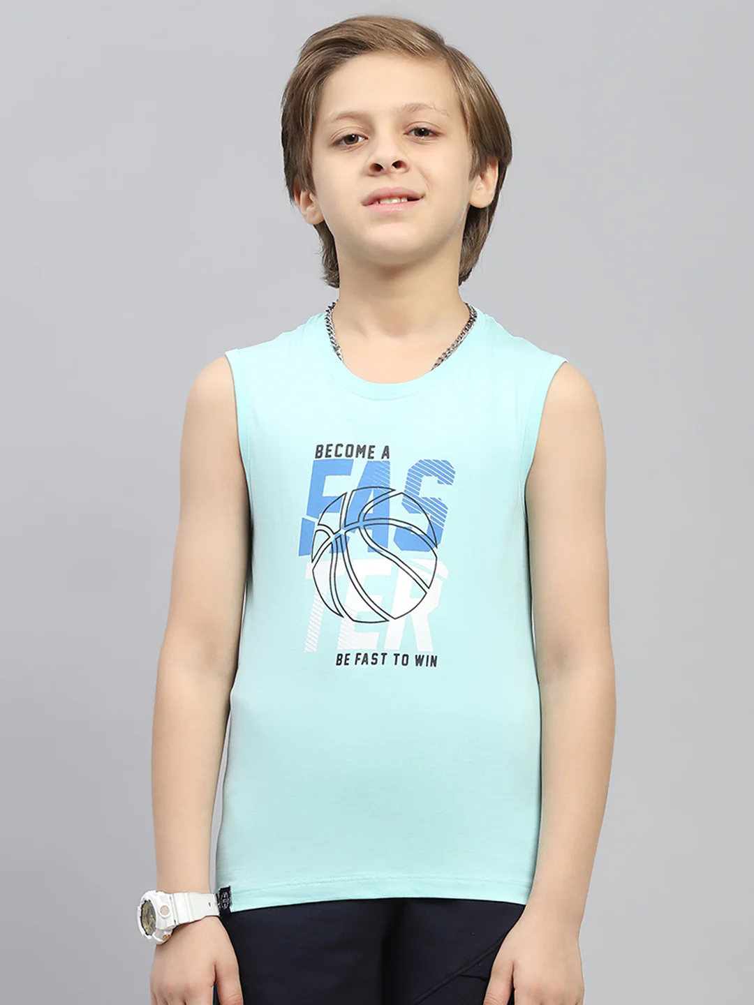 Boys Mustard & Blue Printed Round Neck Sleeveless T-Shirt (Pack of 2) - Image 7