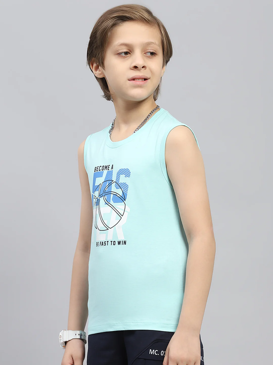 Boys Mustard & Blue Printed Round Neck Sleeveless T-Shirt (Pack of 2) - Image 8