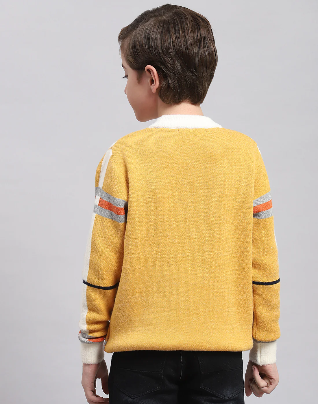 Boys Mustard Check Round Neck Full Sleeve Sweater - Image 5