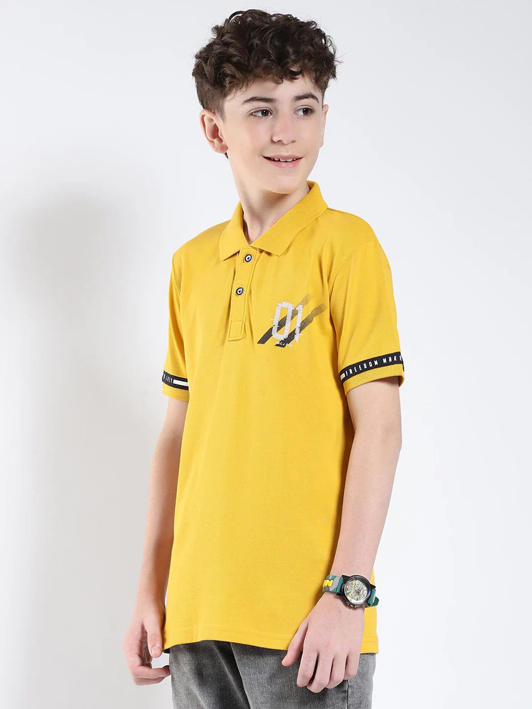 Boys Mustard Printed Collar Half Sleeve T-Shirt - Image 3
