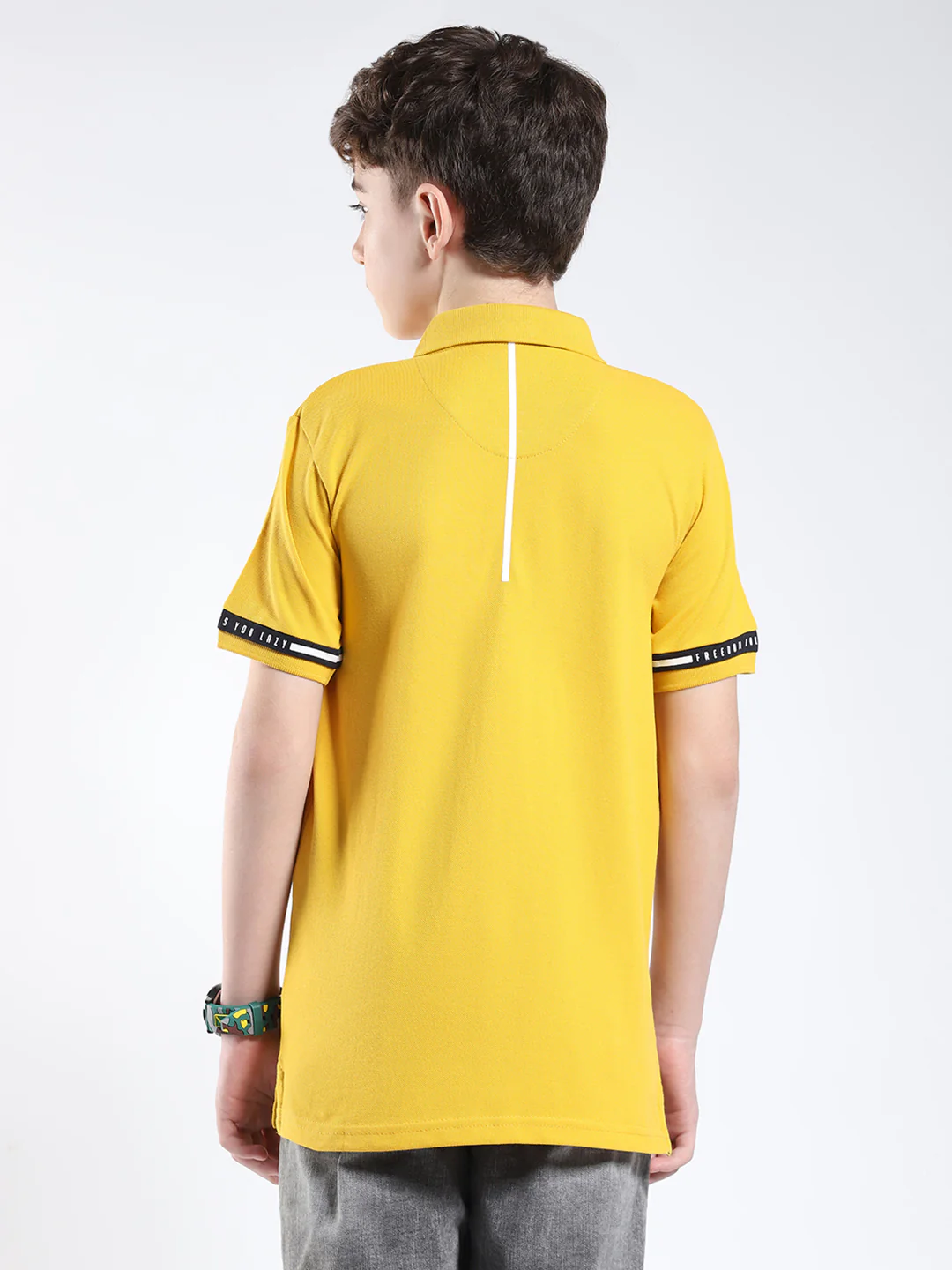 Boys Mustard Printed Collar Half Sleeve T-Shirt - Image 5